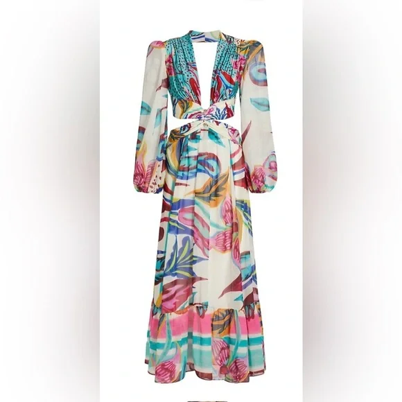 PatBo Size S Flora Print Plunge Maxi with built in bodysuit | Worn Once - Picture 4 of 13